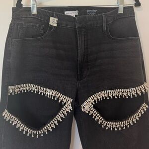 Good American Black Jeans with Crystal Embellishments